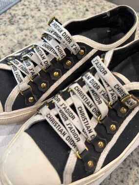 Walk’n Dior Dark/Navy Canvas Low-Tops with White Soles and J’adore Dior laces